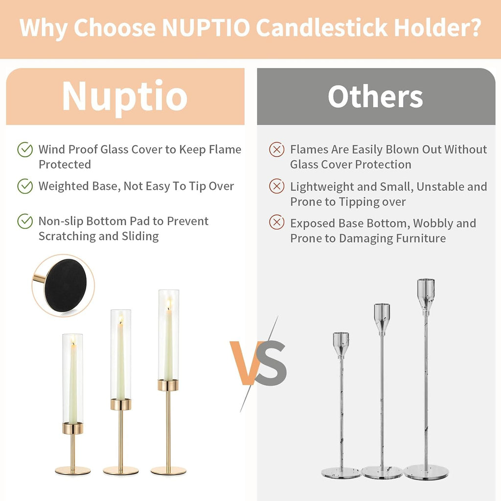NUPTIO Hurricane Candle Holder for Candlestick, 6 Pcs Gold Candle Holders