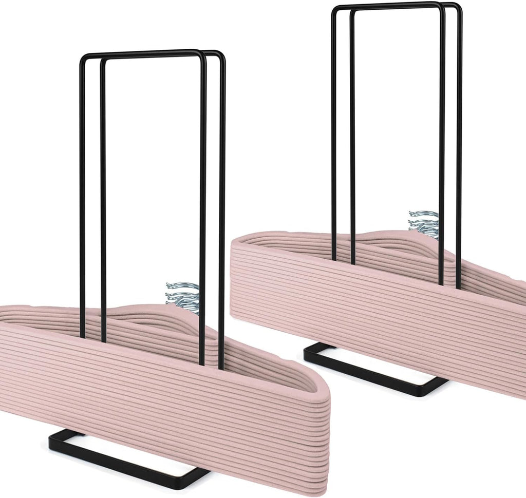 2 Pack Hanger Storage Stacker Stand, Organizer for Laundry Room Closet, Space Saving, Portable, Sturdy, Adult & Child Hangers, Tidy Room