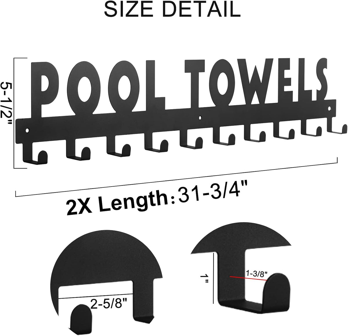 IBosins Large Pool Towel Rack with 10 Hooks Towel Holder Outdoor Black