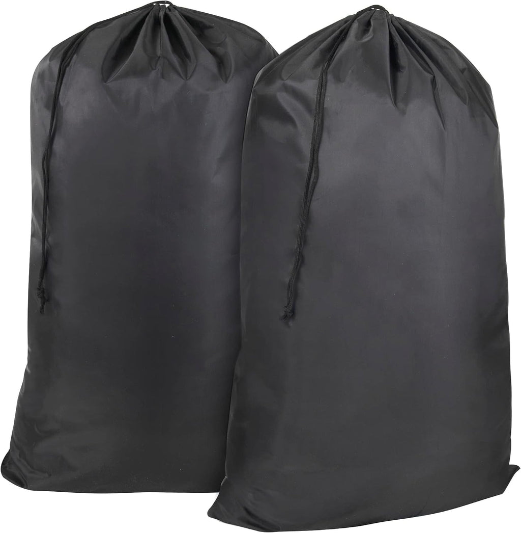 Washable Drawstring Laundry Bags 2 Pack Extra Large Heavy Duty College Dorm Dirty Laundry Clothes Travel Bag and Gym Clothes Bag for Guys and Girls (Black)