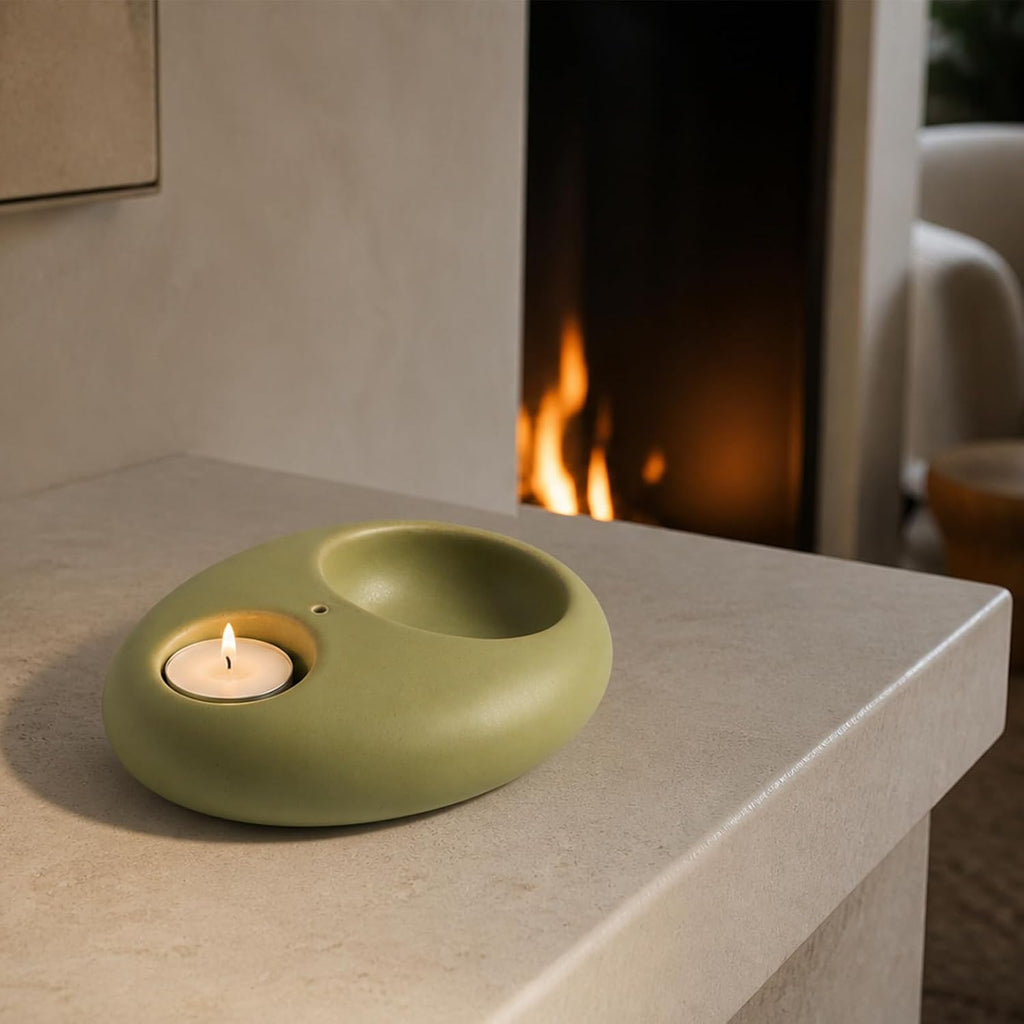 Pebble Ceramic Incense Holder 3-in-1 for Sage, Tea Lights & Sticks