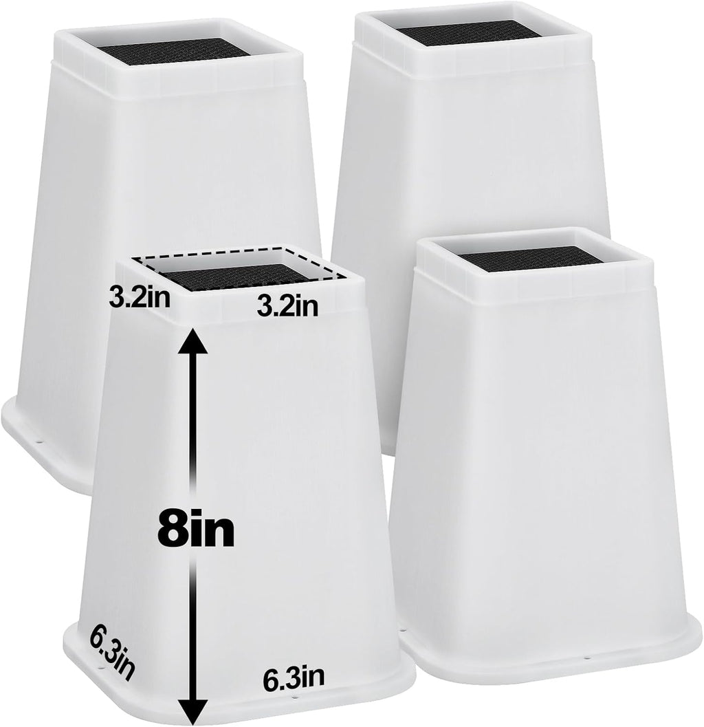 Bigmeta 8" Stable Bed Risers for Dorm Twin XL - White, 4 Pcs