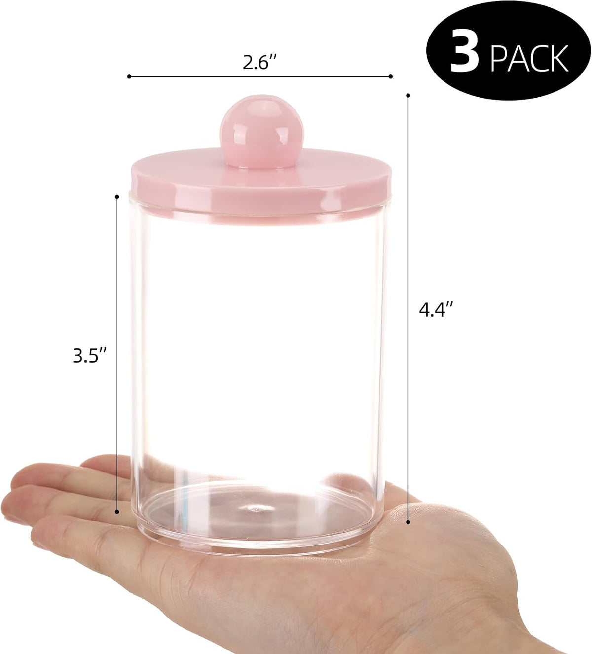 Tbestmax 3 Pack Qtip Holder Bathroom Canisters, 10 oz Cotton Swab Holder Jars for Cotton Ball Storage Dispenzer - Pink Lids
