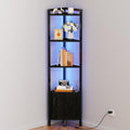 Furnulem 5-Tier Corner Shelf with LED Light,Black Corner Cabinet with Doors
