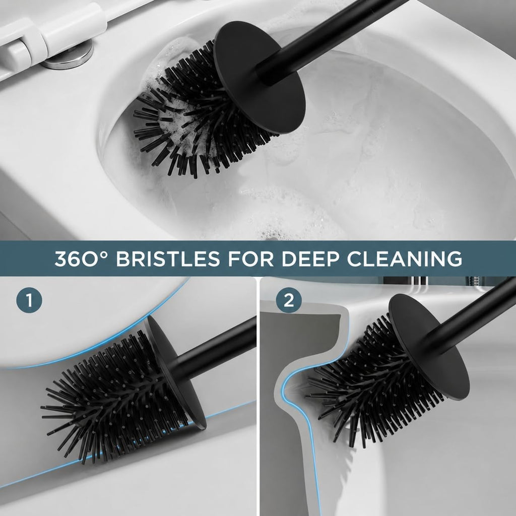 FORIOUS Stainless Steel Toilet Bowl Brush Scrubber and Holder Set Short