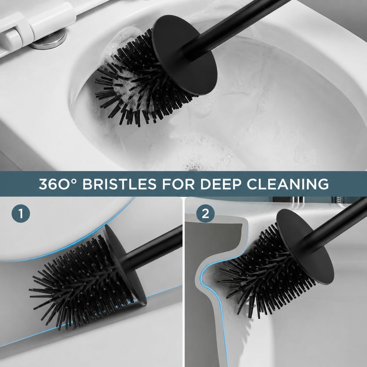 FORIOUS Stainless Steel Toilet Bowl Brush Scrubber and Holder Set Short