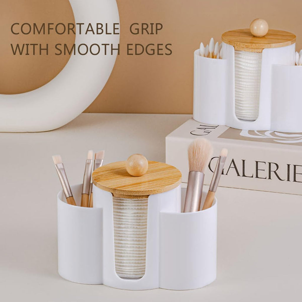 3-in-1 Q-Tip Holder for Bathroom – Premium Vanity Organizer Canister with Dustproof Lid for Cotton Swabs, Balls and Pads, Countertop Storage Container（Black）