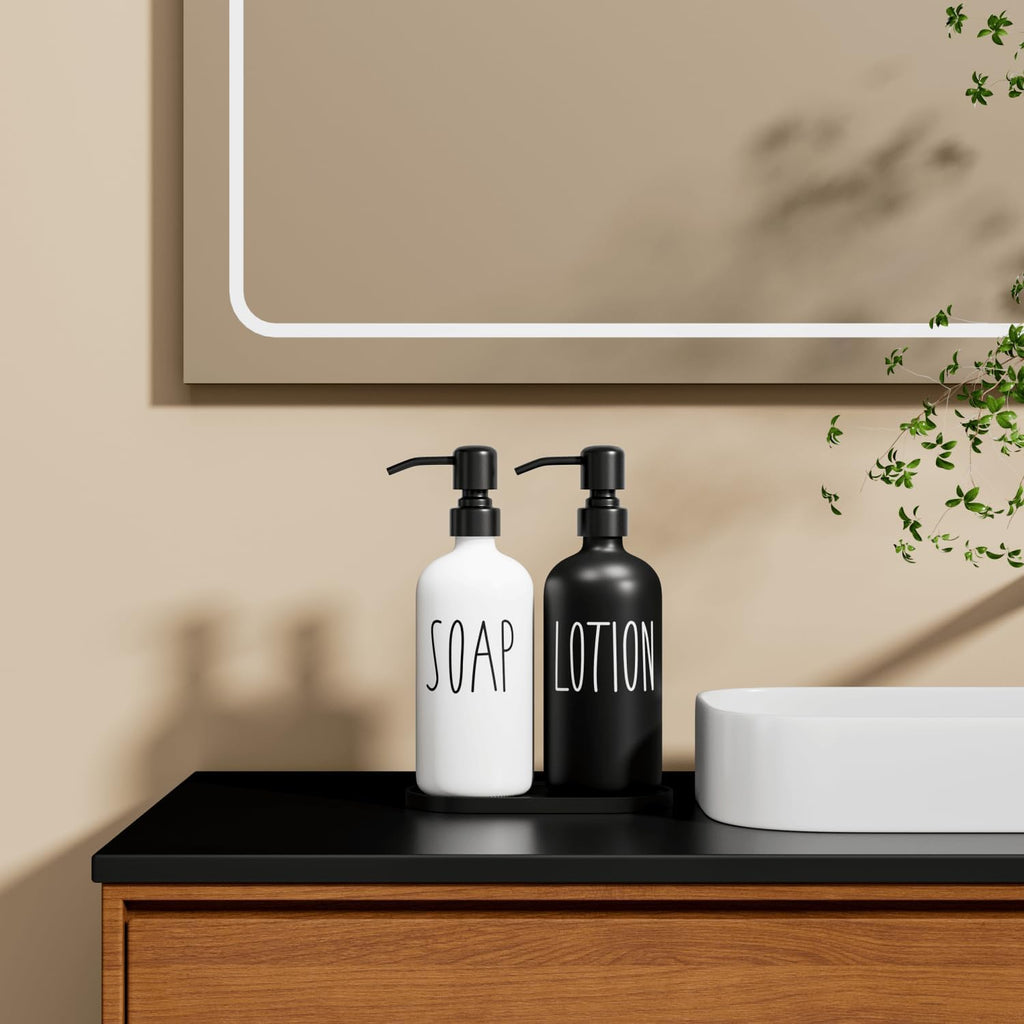 MOMEEMO Glass Soap Dispenser with Stainless Steel Pump, Black & White
