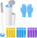 Upgraded 2026 Disposable Toilet Brush, Toilet Bowl Brush and Holder Set, Handle Auto Open Cleaners, Toilet Cleaning System with Storage Caddy for Sink 30 Wand Refills,15 Pairs of Gloves, Bathtub.