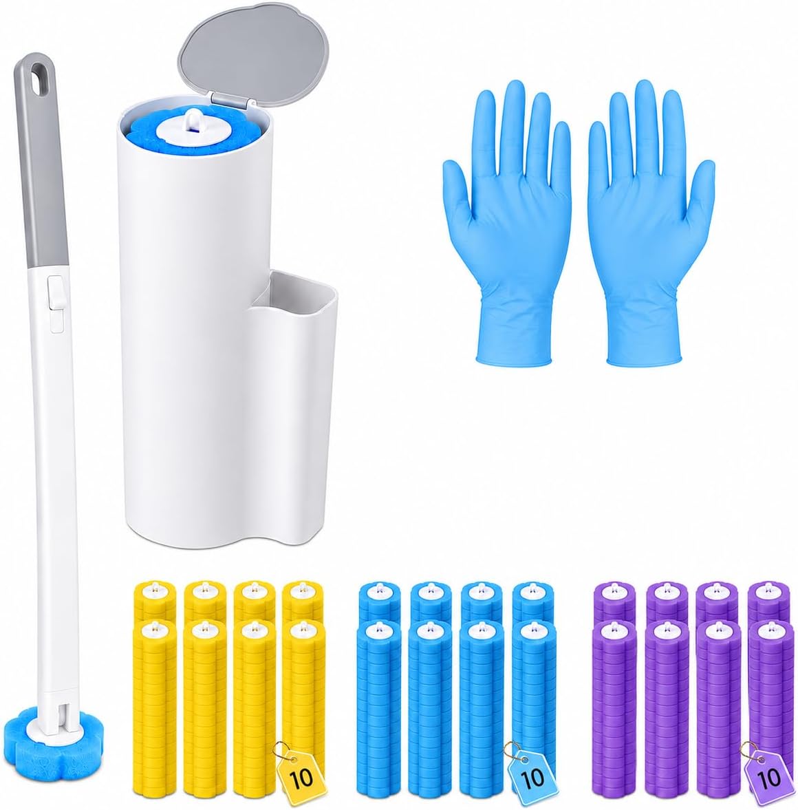Upgraded 2026 Disposable Toilet Brush, Toilet Bowl Brush and Holder Set, Handle Auto Open Cleaners, Toilet Cleaning System with Storage Caddy for Sink 30 Wand Refills,15 Pairs of Gloves, Bathtub.