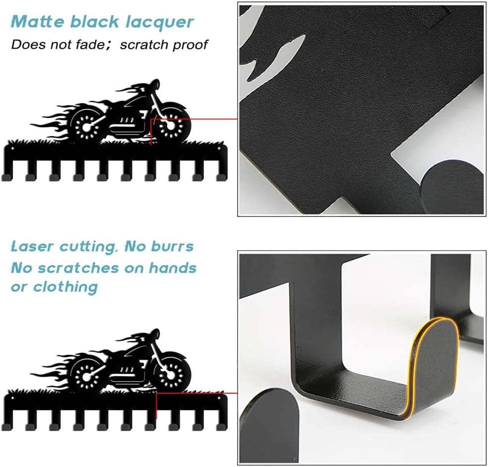 SUPERDANT Motorcycle Metal Key Holder Metal Hook Rack Motorcycle Flame Wall Mounted Key Organizer Decorative Home Storage Hat Cloth Living Boy Room Door Home Wall Decoration 33×15cm