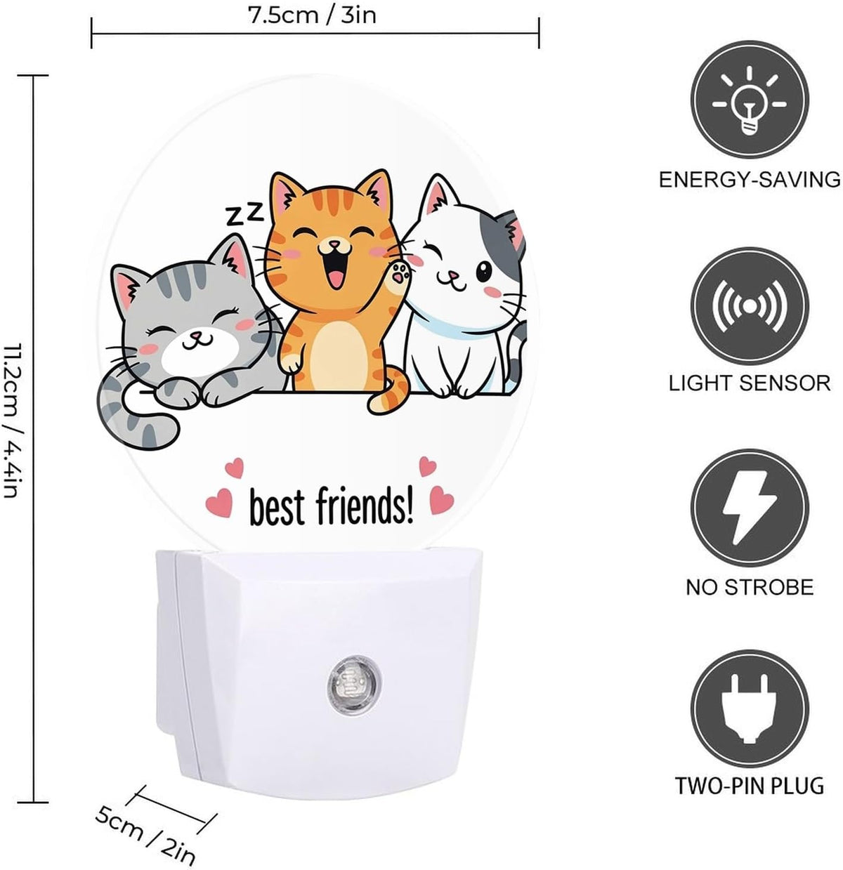 Round LED Night Light,Gray White Black Orange Cats LED Night Light Plug into Wall with Dusk to Dawn Light Sensor White Energy Efficient Nightlight for Bedroom Hallway Living Room Kitchen