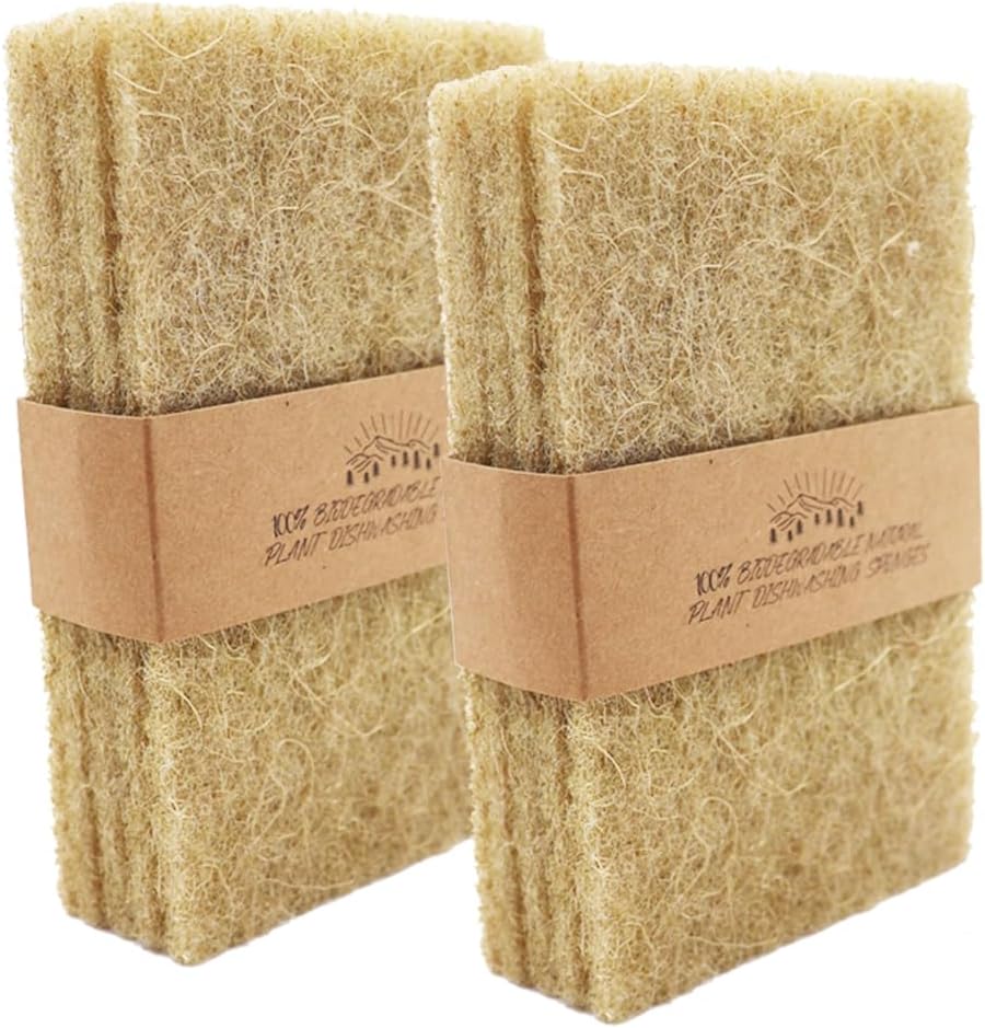 Natural Scouring Pads 10 Pack- Dish Scrubber Non-Scratch Sisal Cleaning Scrub Pads, Eco-Friendly Glass Coconut Fiber Kitchen Scrubbers for Pans and Pots, Compostable, Biodegradable (10 Pack)