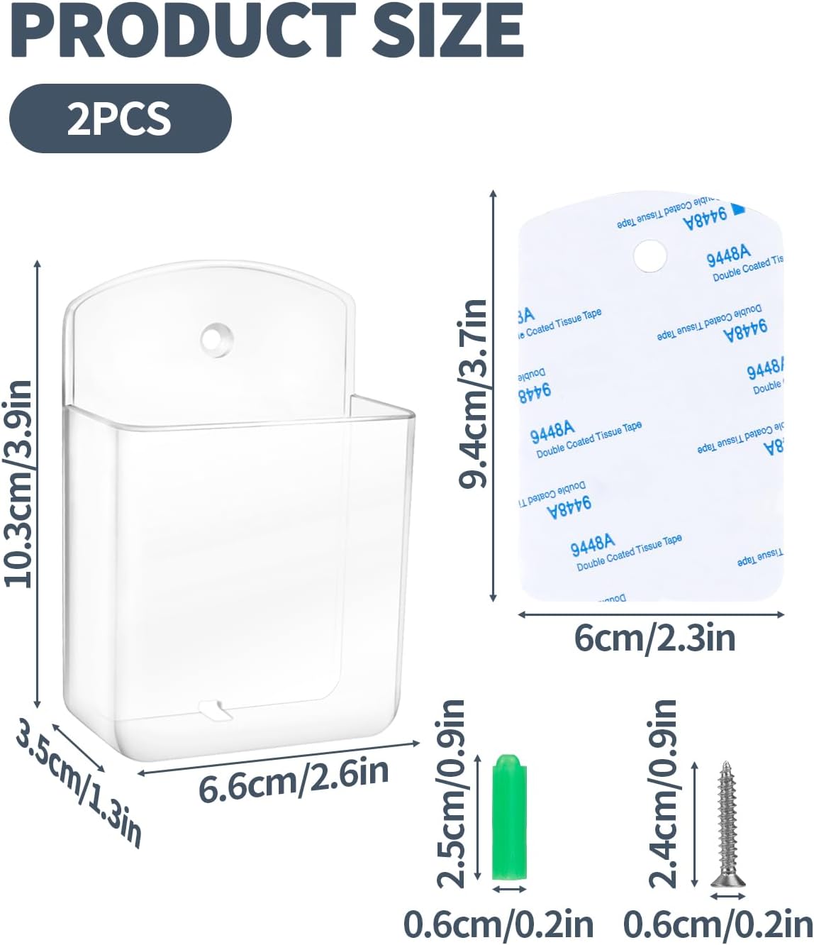2 PCS Remote Control Holders Wall Mount, Self Adhesive TV Air Conditioner Remote Control Holder, Wall Mount Storage Box Organizer Wall Pen Holder Storage for Home Office School (Clear)