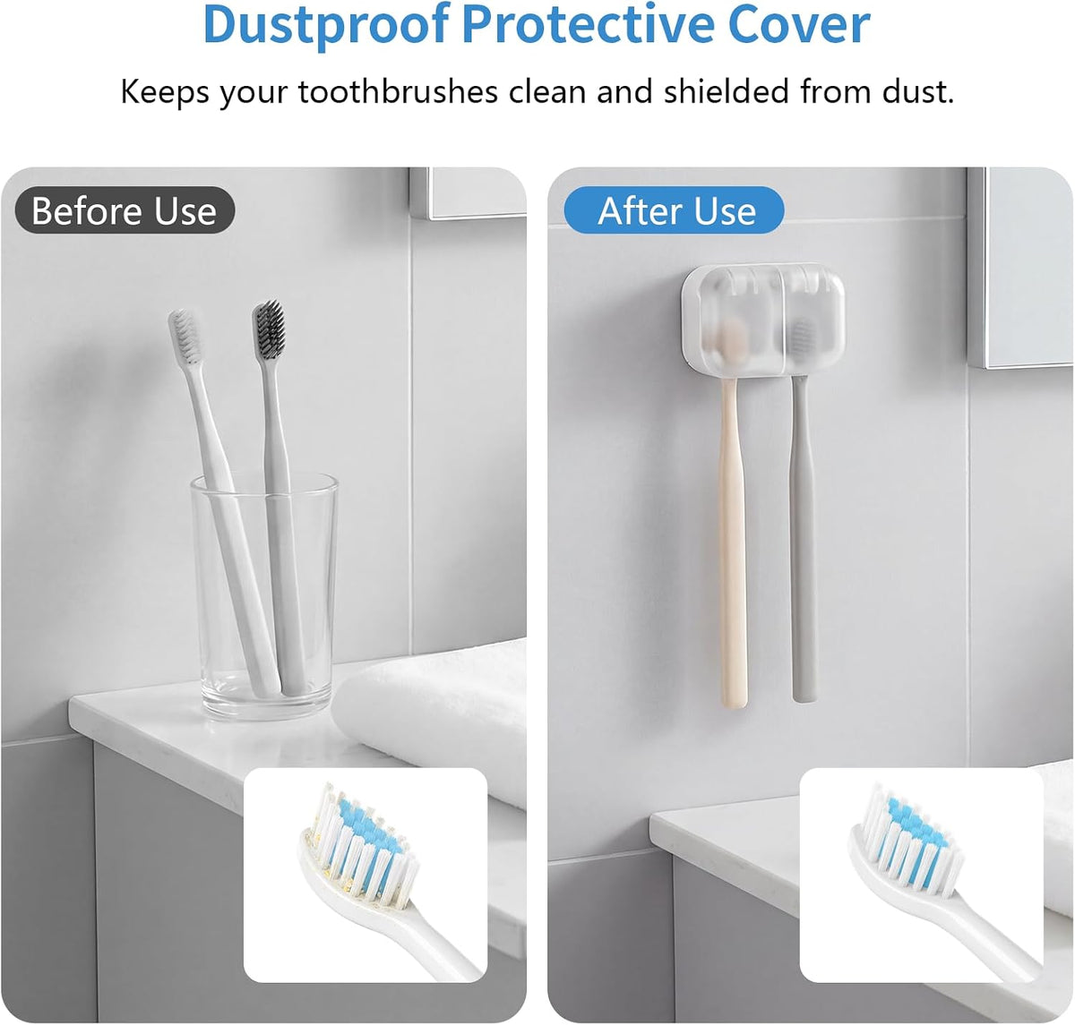 Adhesive Toothbrush Holder with Cover for Bathroom