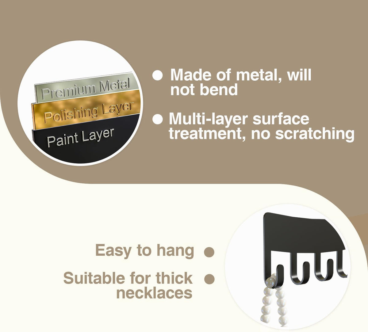 Wall Necklace Organizer Holder: Wall Mounted Jewelry Hanging Storage Necklaces Display Hanger Black