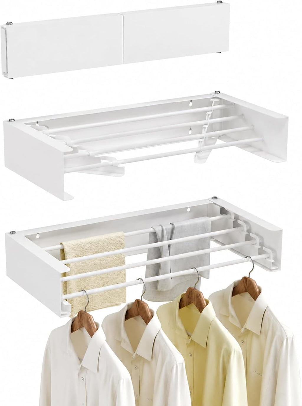 RFOUO Wall Mounted Clothes Drying Rack,White 19.7",