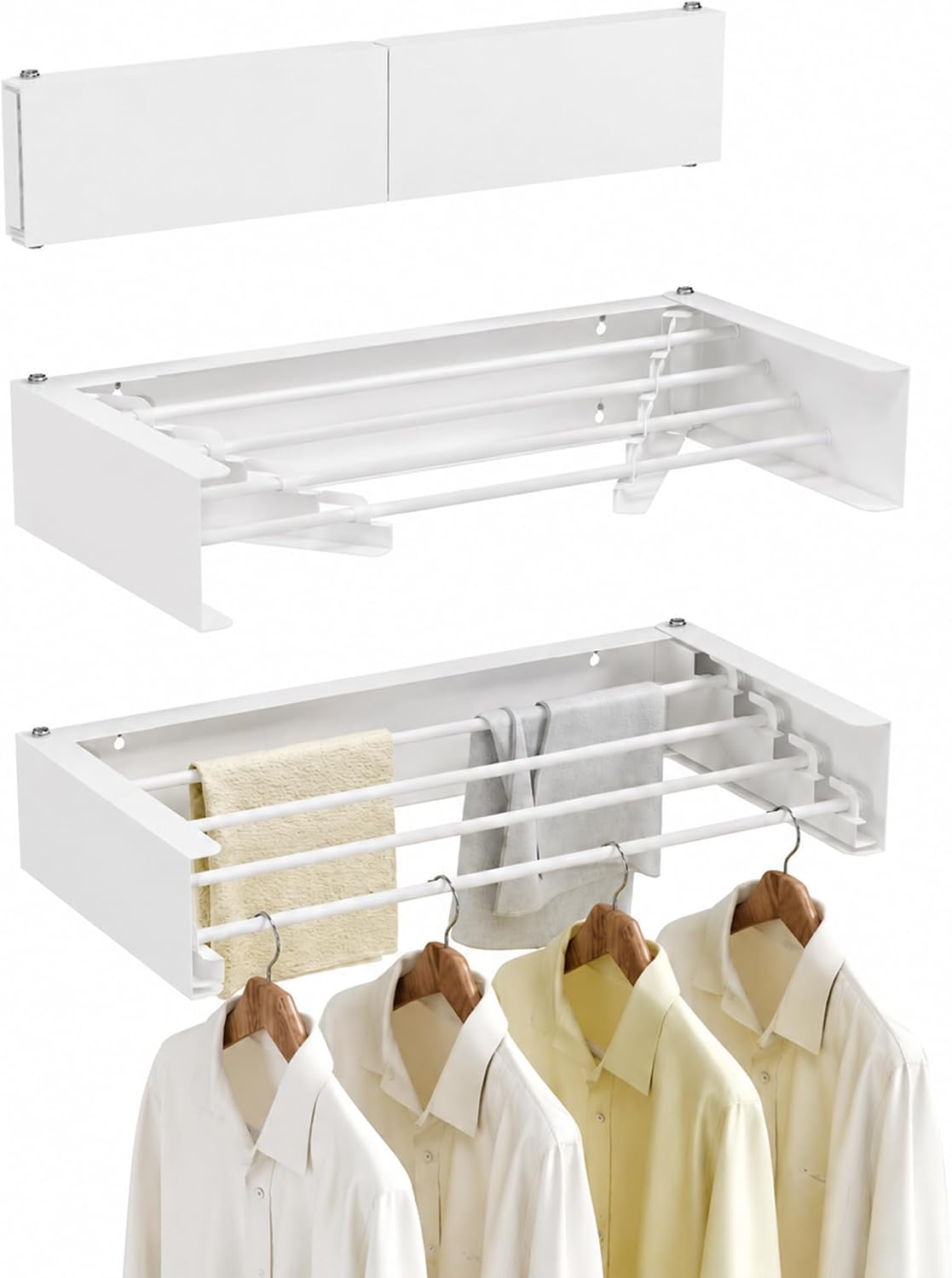 RFOUO Wall Mounted Clothes Drying Rack,White 19.7",