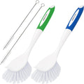 Amazer Dish Brush with Handle, Kitchen Scrub Brushes for Cleaning, 2 Pcs Straw Cleaner Brushes for Water Bottle, 2 Pcs Dish Scrubber with Stiff Bristles for Sink