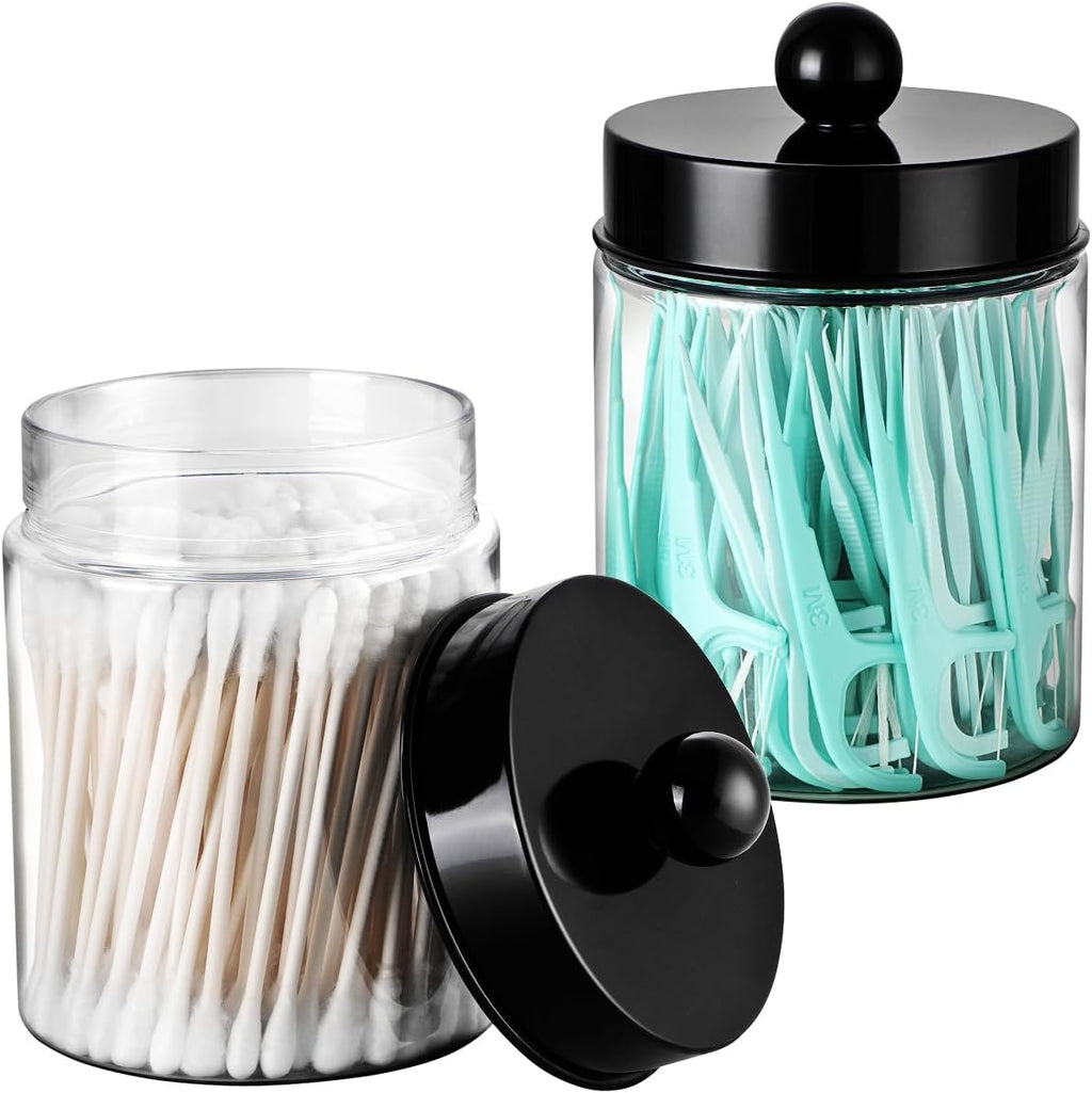 3PC Farmhouse Decor Qtip Holder Apothecary Jars, (Black, Plastic)