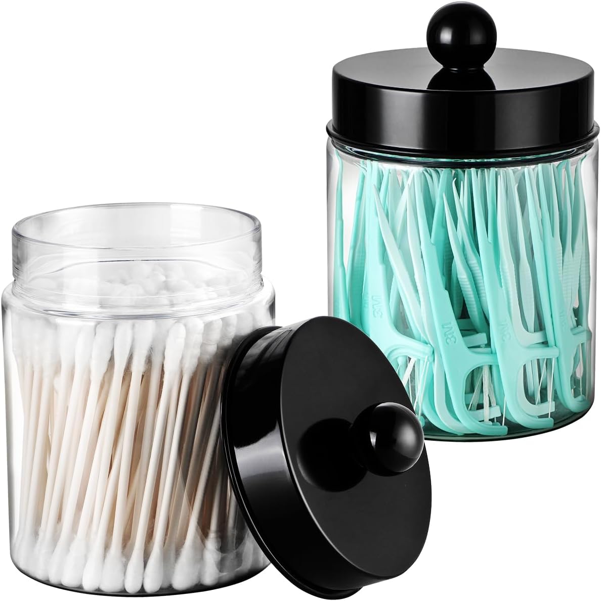 3PC Farmhouse Decor Qtip Holder Apothecary Jars, (Black, Plastic)