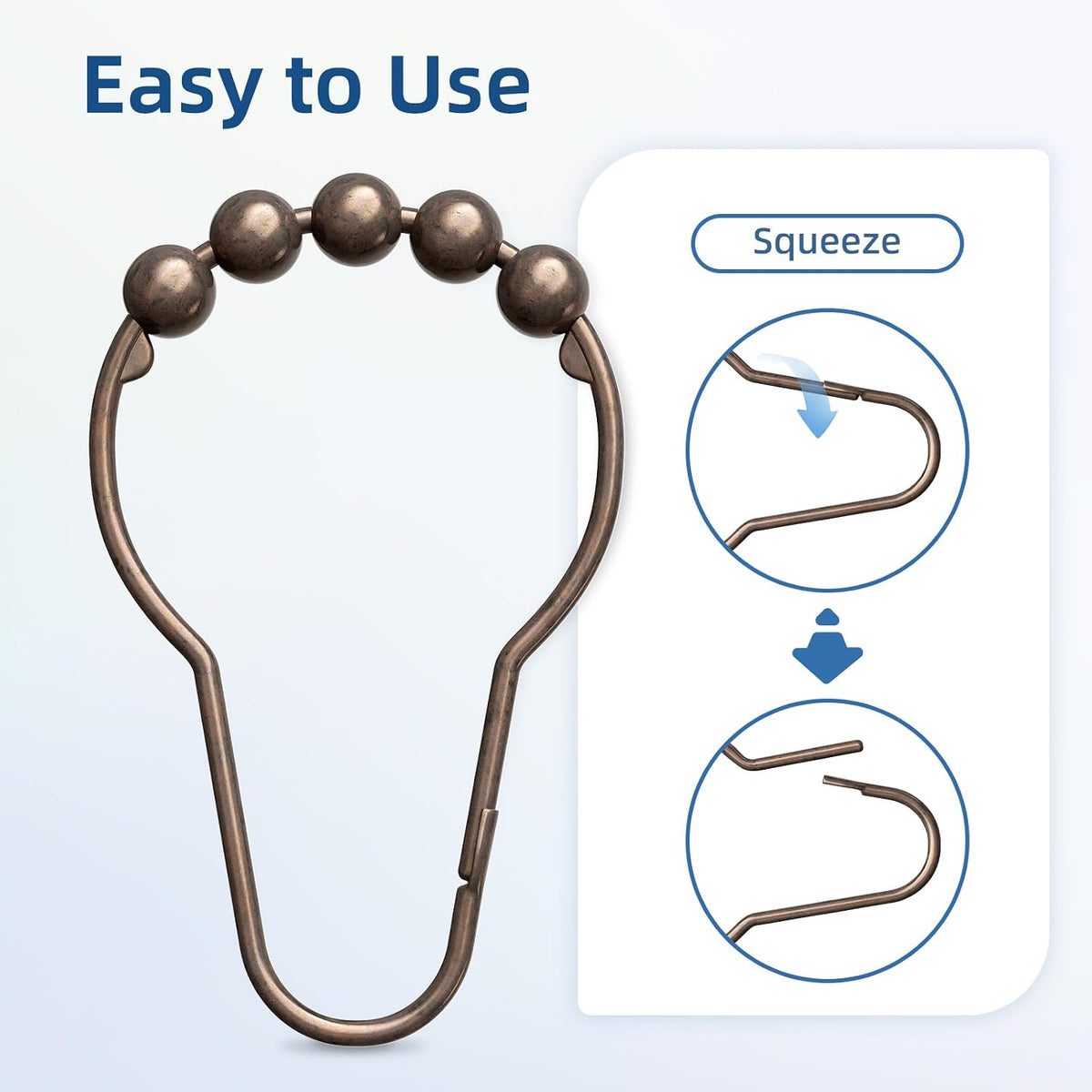 Titanker Shower Curtain Hooks Rings, Rust-Resistant Metal Shower Curtain Hooks for Bathroom Shower Rods Shower Hooks Shower Rings for Curtain - Set of 12, Bronze