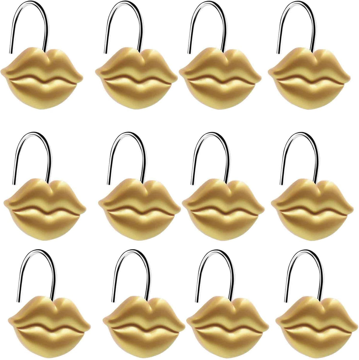 Gold Shower Curtain Hooks Rings, Gold Lips, Set of 12