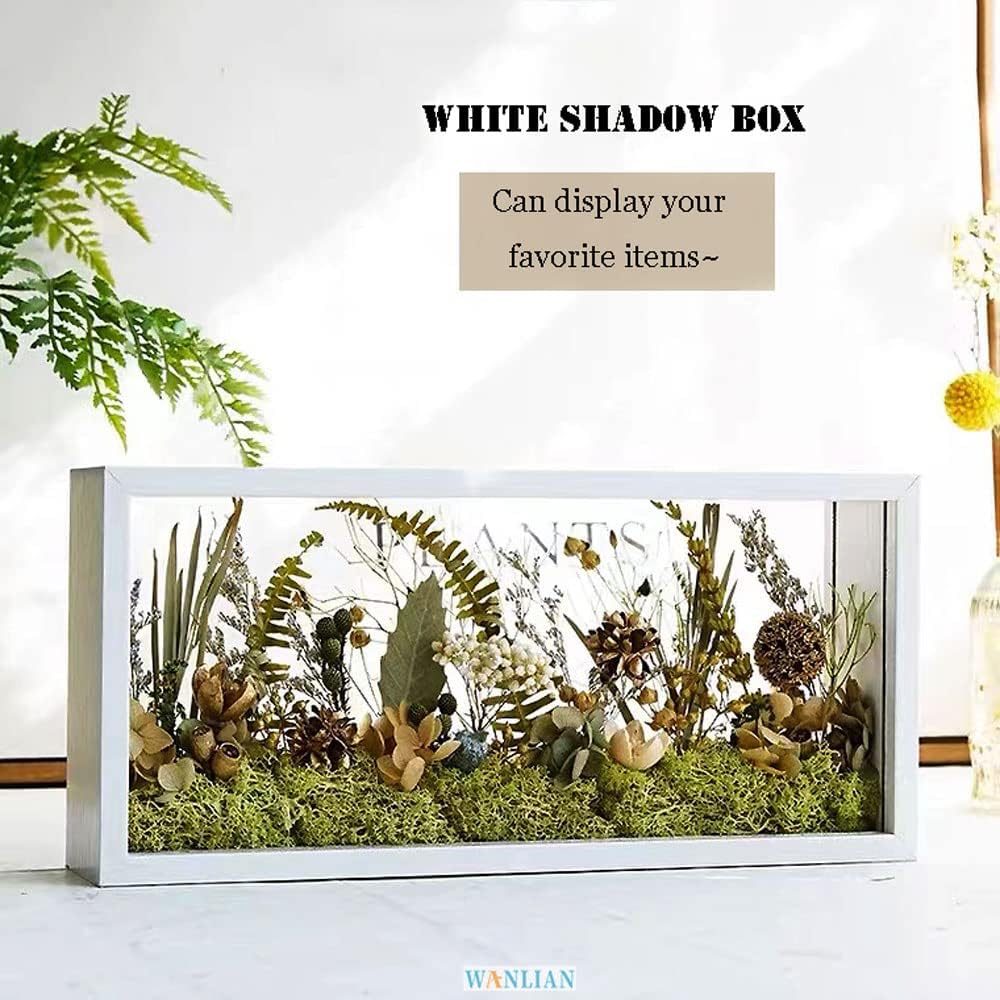 Shadow Box Frame,Wooden Double-Sided High-Definition Plexiglass Storage Box, DIY Display Box, Suitable for Dried Flowers, Specimens, Handicrafts, Baby Souvenirs and Photos (White)