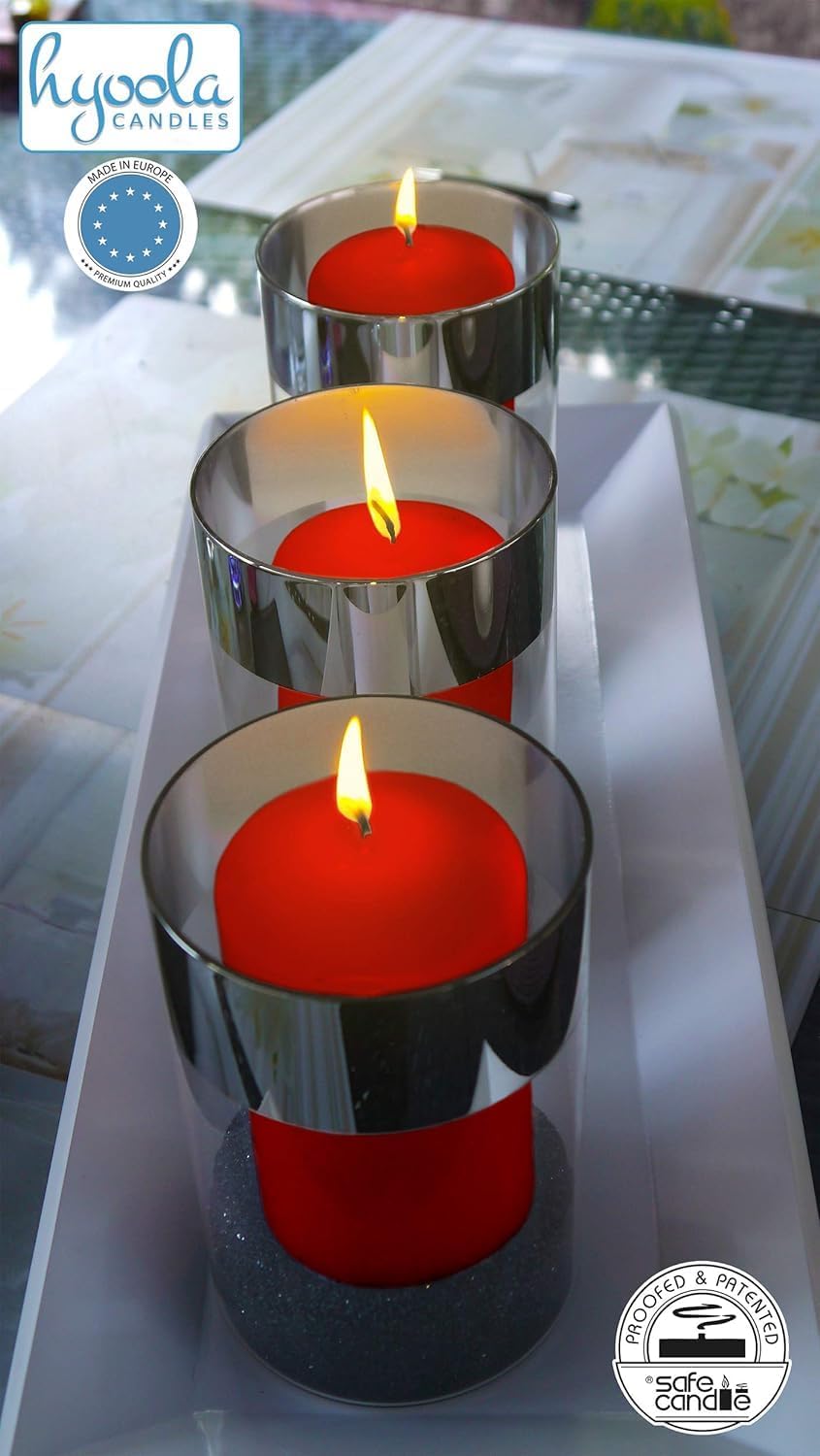 HYOOLA Red Pillar Candles 2x3 Inch - 12 Pack Unscented Bulk Pillar Candles - European Made