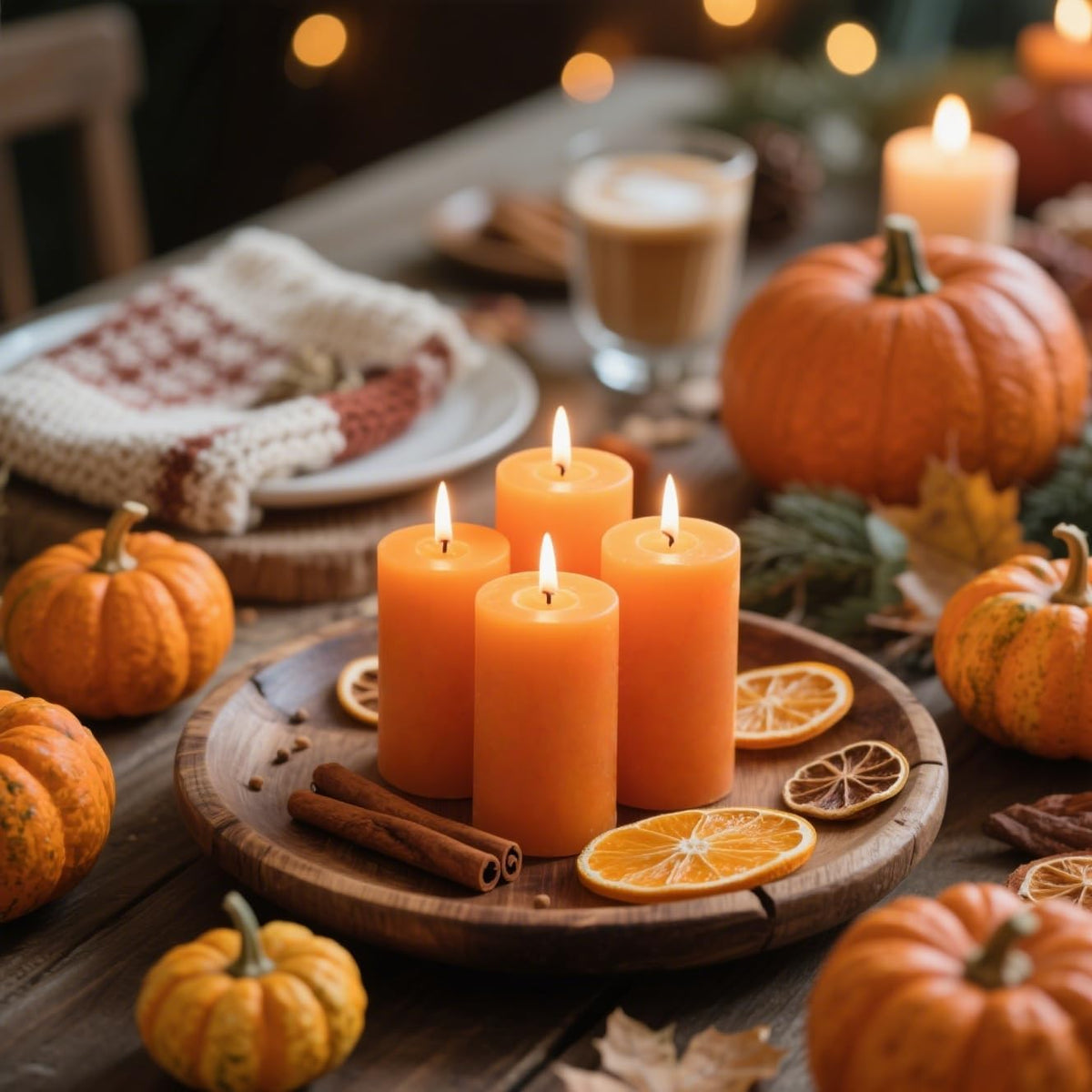 2x4 Inch Orange Unscented Pillar Candles for Fall Harvest
