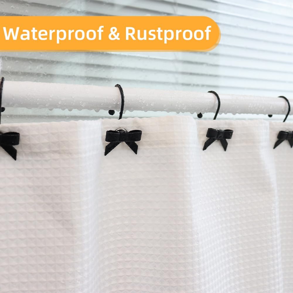 Decorative Shower Curtain Hooks, Luxury Bowknot Shower Curtain Rings, Modern Bow Shower Curtain Hangers, 12PCS Shower Hooks for Home Decor, Bathroom, Bedroom, Living Room (Black)