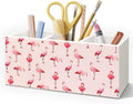 Pink Flamingo Wooden Pen Pencil Holder for Desk Accessories, Pink Flamingo Gifts for Women, Preppy Wood Makeup Brush Toothbrush Holder Organizer for Vanity Bathroom