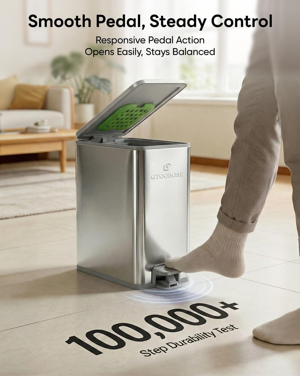 10L/2.6G Slim Bathroom Trash Can, Narrow Stainless Steel Soft-Close Step Pedal Bin with Lid, Odor Control Carbon Box, Removable Inner Bucket, Small Waste Bin for Bedroom, Office, RV (Silver)
