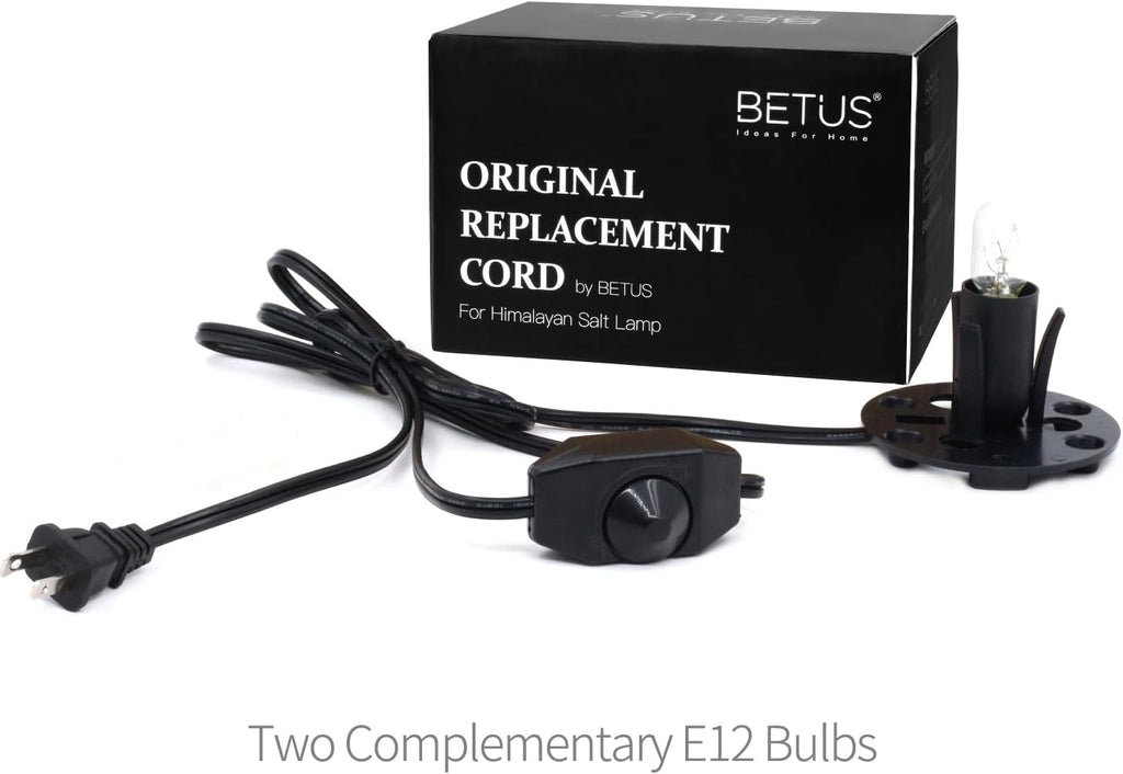 Betus [Original Replacement Upgraded Salt Lamp Power Cord with Dimmer Control Switch & Base Assembly for Himalayan Salt Lamps Power Cord - 6 Feet Long with Two Free 15W Bulbs