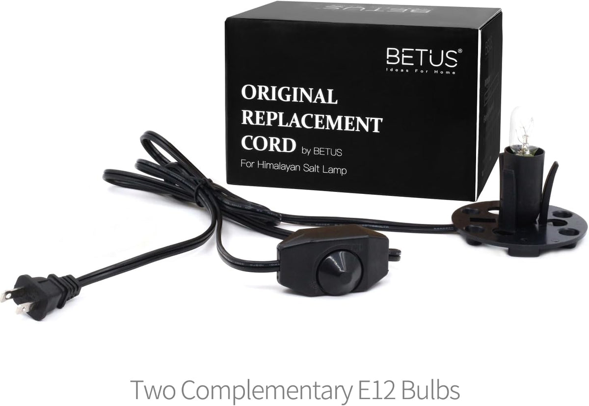 Betus [Original Replacement Upgraded Salt Lamp Power Cord with Dimmer Control Switch & Base Assembly for Himalayan Salt Lamps Power Cord - 6 Feet Long with Two Free 15W Bulbs