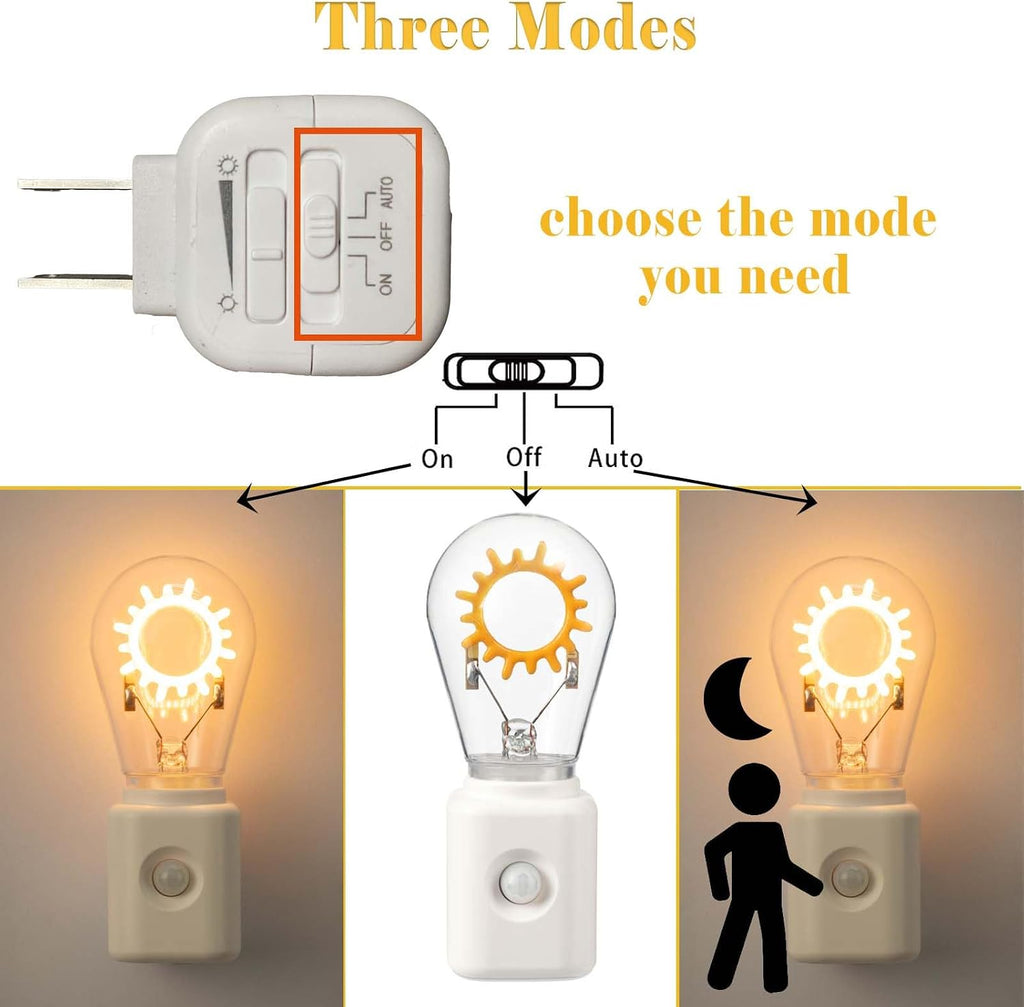 Unique Gift, LED Night Light with Motion Sensor, Retro Filament Design, Dimmable 2200K Warm White Plug into Wall, Auto Dusk to Dawn Activation, 1W Energy Efficient, 1 Pack