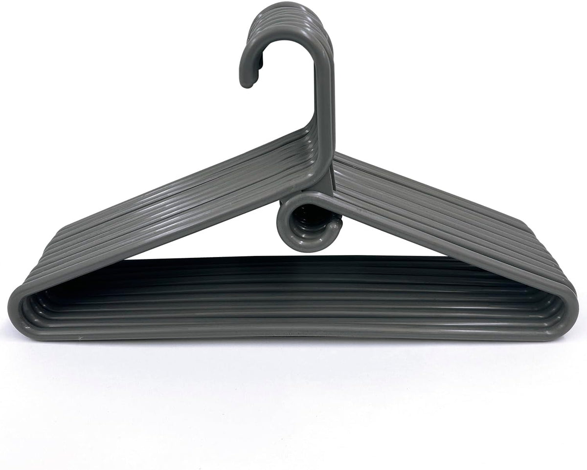 Clothes Hangers 10 Pack Plastic - Heavy Duty Space Saving Coat, Velvet Hangers, Pant Hangers for Closet Organization - Durable Non-Slip, Grey Wardrobe Essentials Bulk Storage