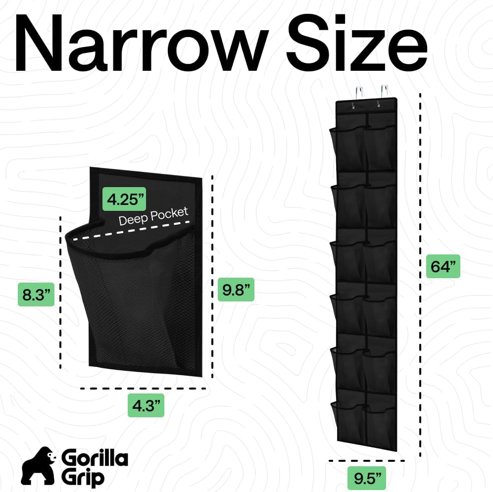 GORILLA GRIP Over the Door Shoe Organizer, 12 Large Pockets, Black