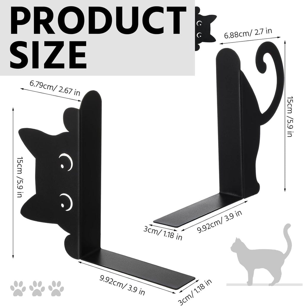 Cat Metal Bookends Set of 2 Unique Cat Design Decorative Bookends for Bookshelf Office Desk Home Decor for Cat Lovers and Reading Enthusiasts