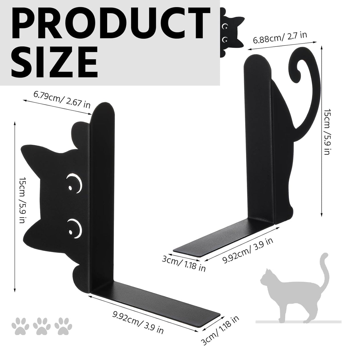 Cat Metal Bookends Set of 2 Unique Cat Design Decorative Bookends for Bookshelf Office Desk Home Decor for Cat Lovers and Reading Enthusiasts