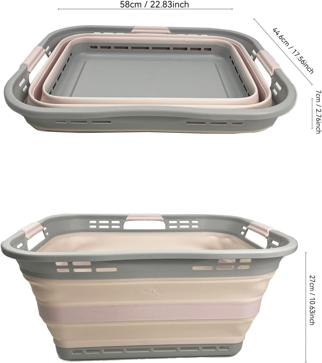 SAMMART 42L (11 Gallon) Collapsible Plastic Storage Basket - Foldable Pop Up Storage Container - Portable Laundry Organizer - Space Saving Hamper (Pink+Lake Green, 42L (Style A))