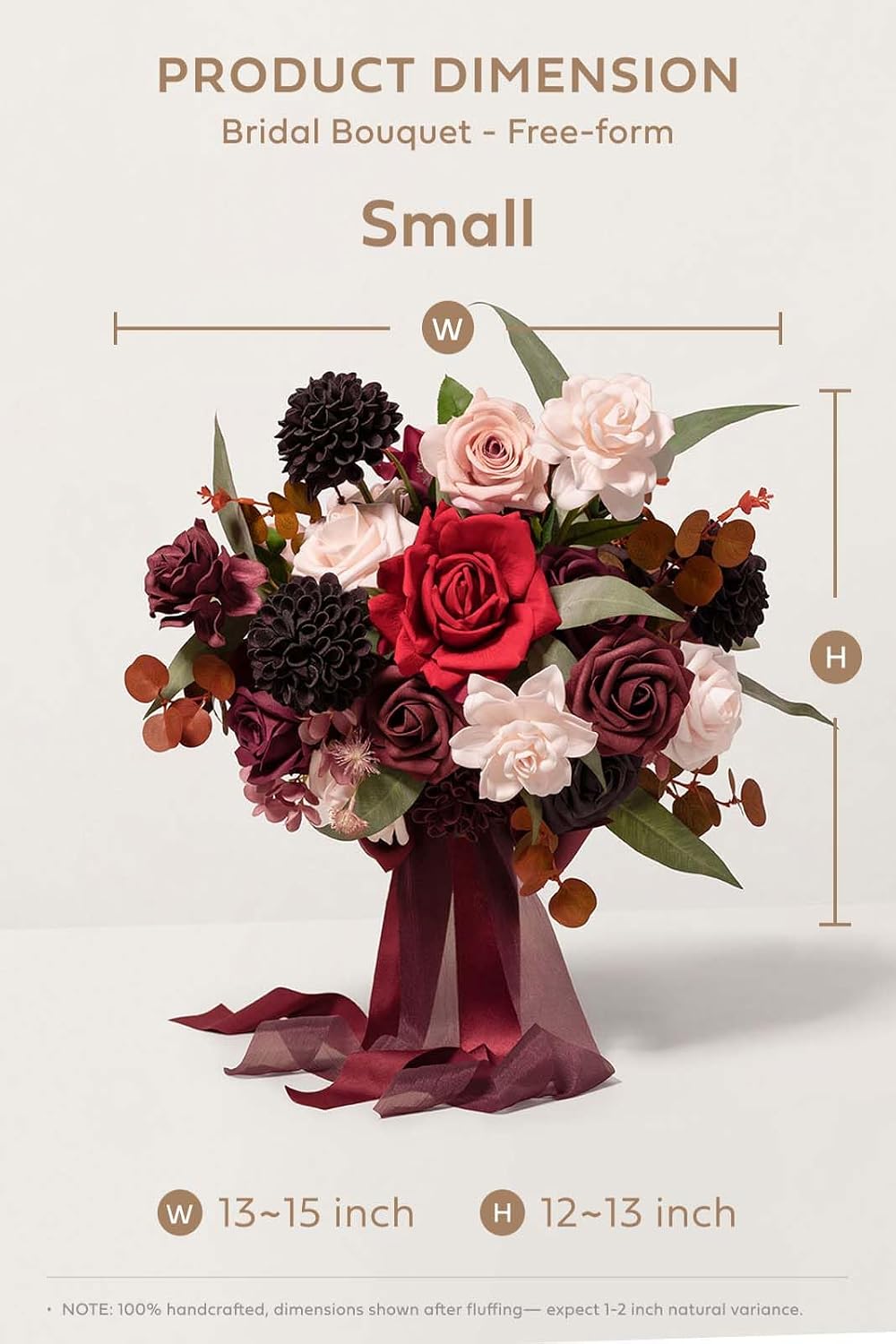 Ling's moment Freeform Bridal Bouquet Burgundy Wedding Bouquets for Bride