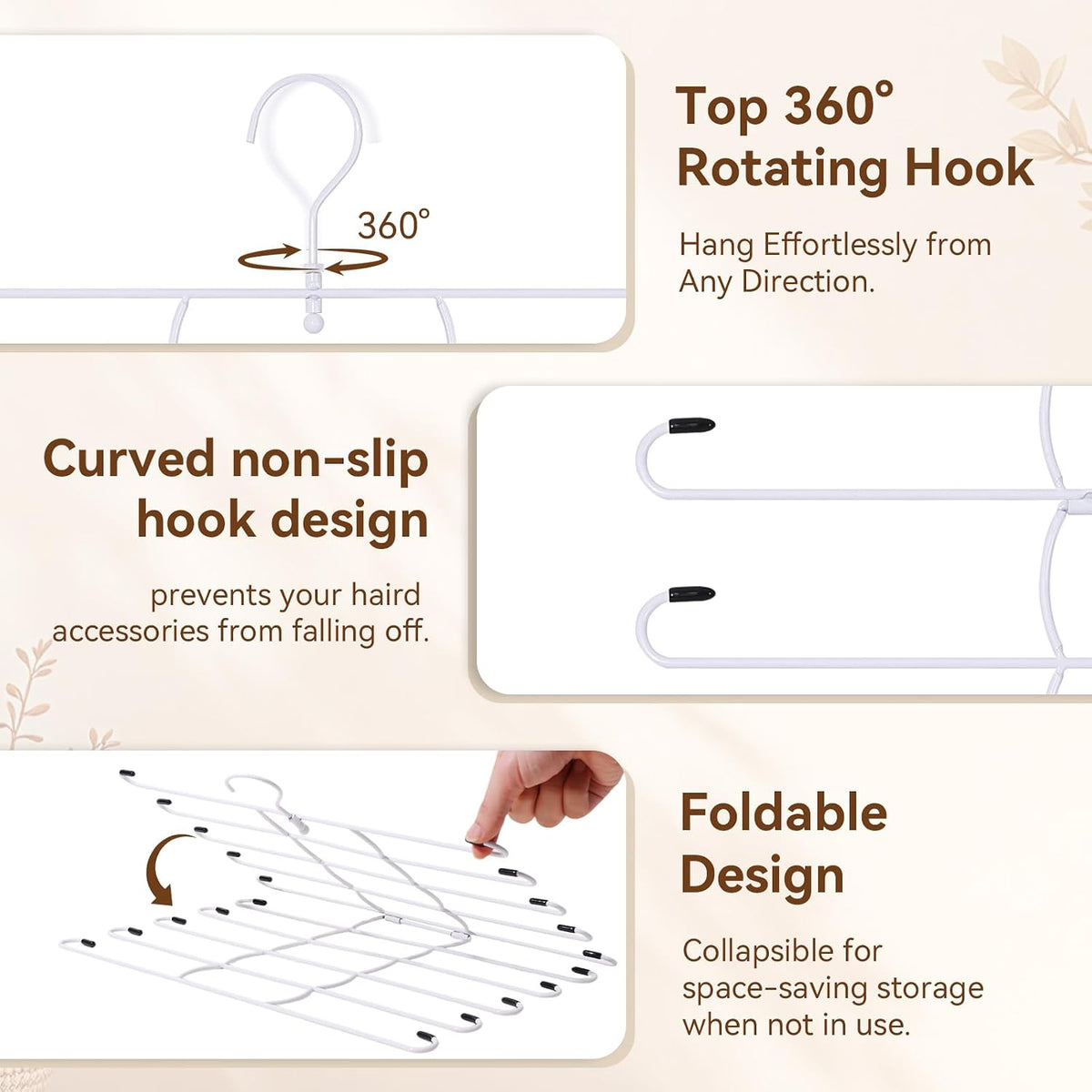 SNOWSTAR Hair Claw Clip Holder Organizer with 360 Swivel Hook，10-Tier Hanging Hair Clip Holder and Storage for Women Girls,Large Capacity Claw Clips Organizer for Wall,Door,Closet (White)