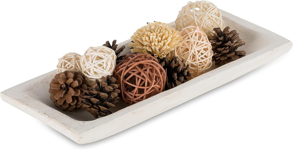 Hanobe Wood Decorative Bowl for Coffee Table Entryway Decor, Rustic White