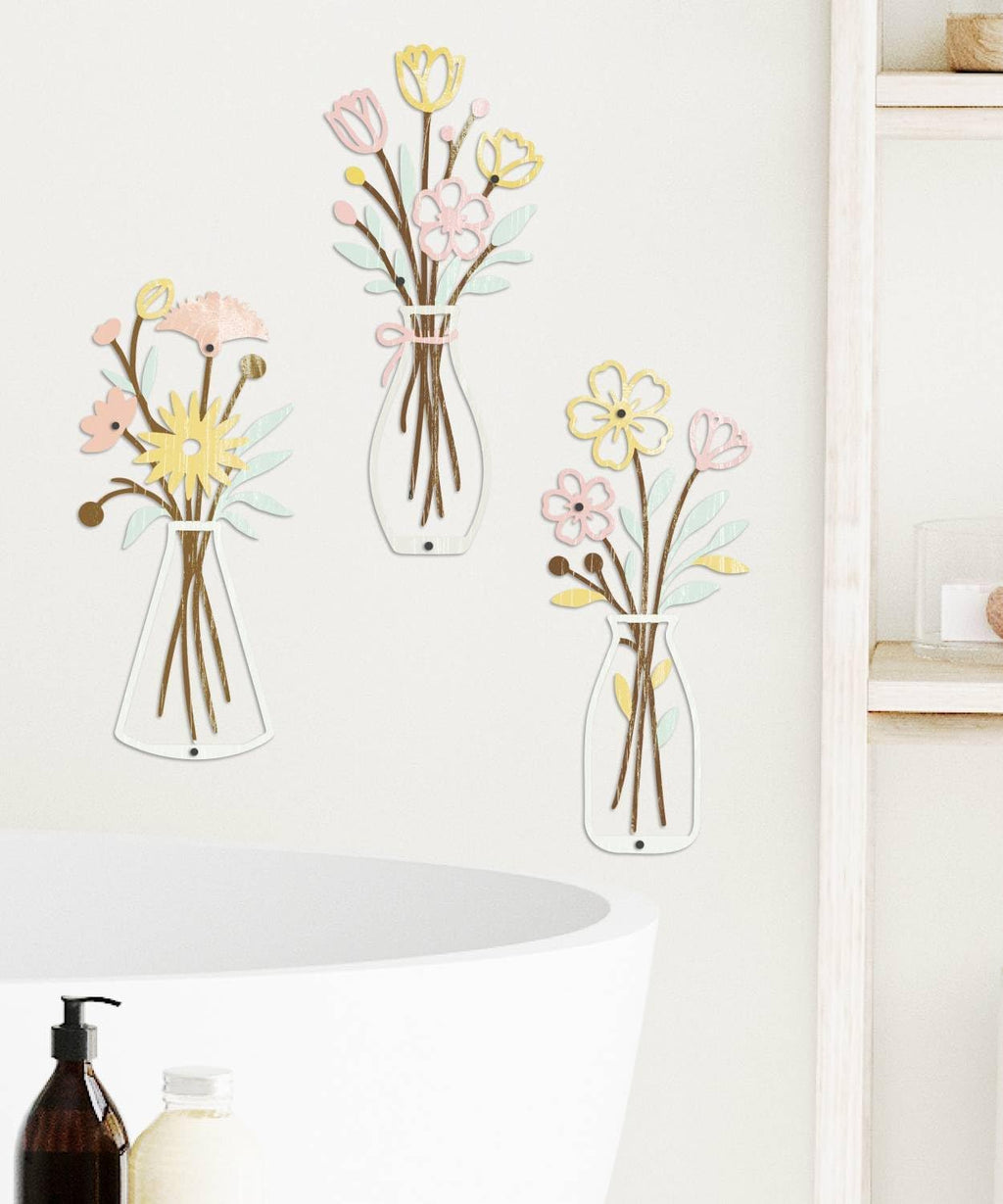 Putuo Decor Metal Flower Vase Wall Art, 3 Pieces Rustic Minimalist Floral Farmhouse Wall Decor for Living Room Bathroom Kitchen, Bedroom Dining Room, Housewarming Gifts