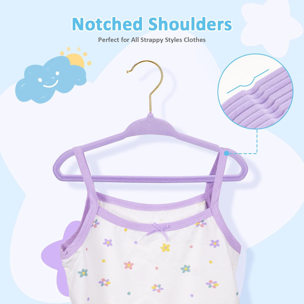 Tonswachic Baby Velvet Clothes Hanger,Infant Felt Hanger,11",Purple,30 Pack