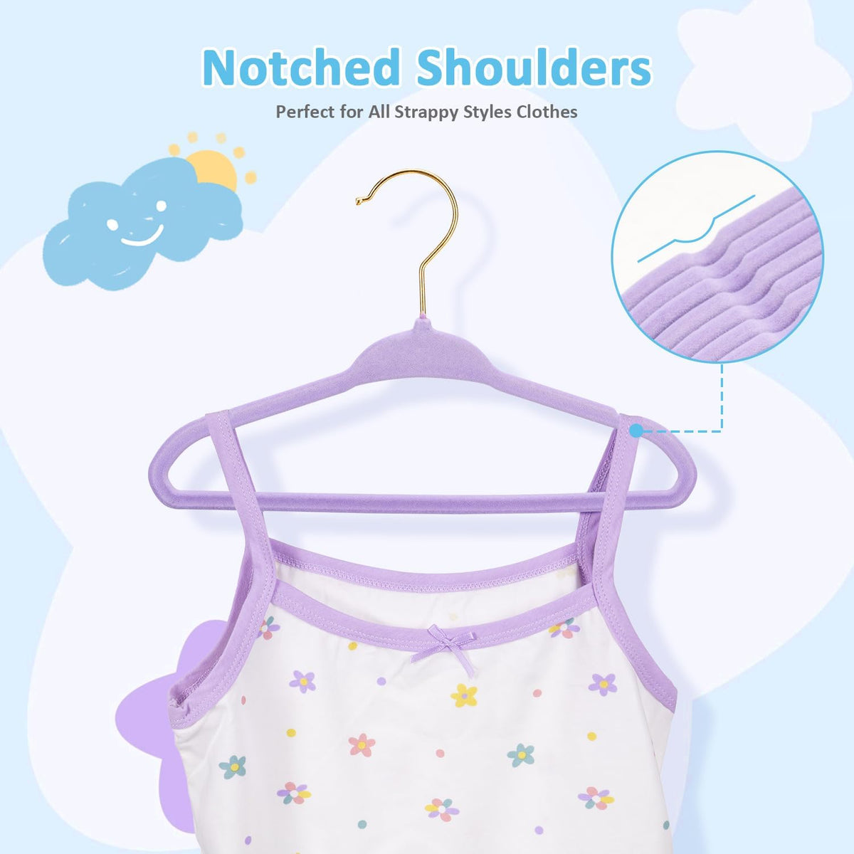 Tonswachic Baby Velvet Clothes Hanger,Infant Felt Hanger,11",Purple,30 Pack