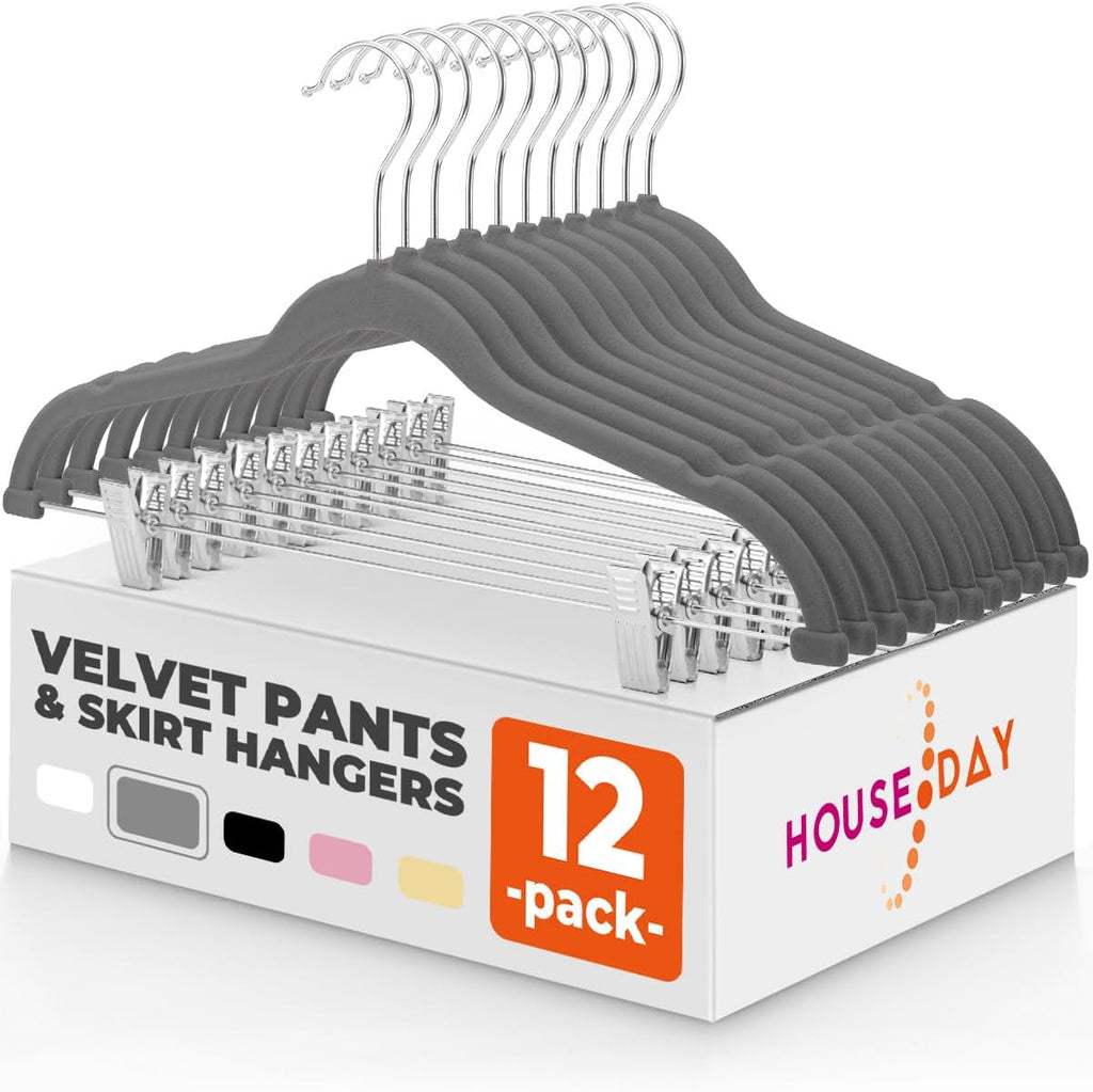 HOUSE DAY Velvet Skirt Hangers 12 Pack, Gray Velvet Pant Hangers