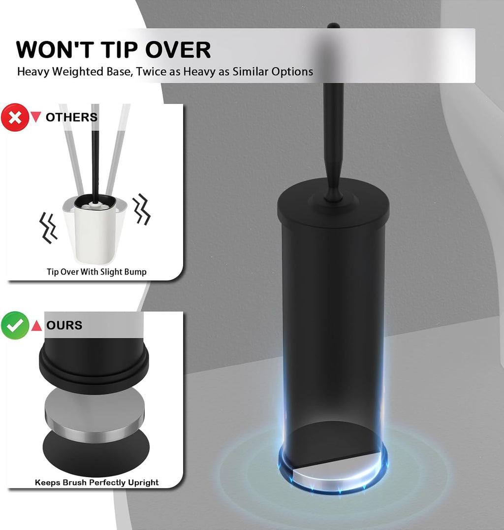 Stainless Steel Toilet Bowl Brush and Holder Set Scrubber Black