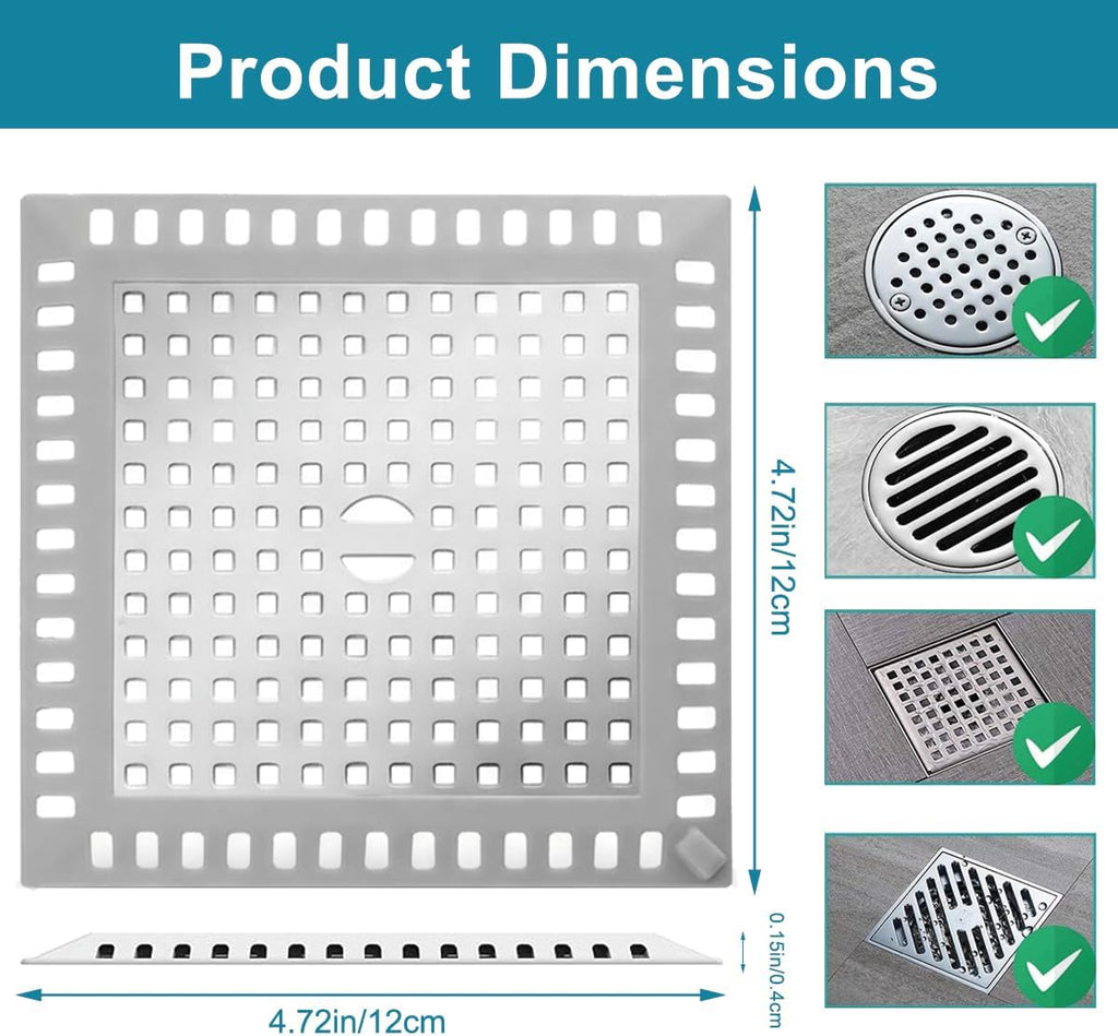 Drain Hair Catcher, 2pcs Square Shower Drain Cover for Bathroom, Drain Strainer, Stainless Steel and Silicone (Square)
